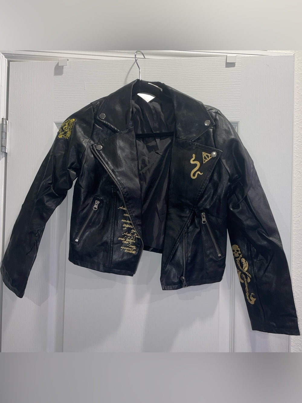 Harry Potter Kid’s XL Leather Embroidered Moto Jacket - Retired Style Slytherin